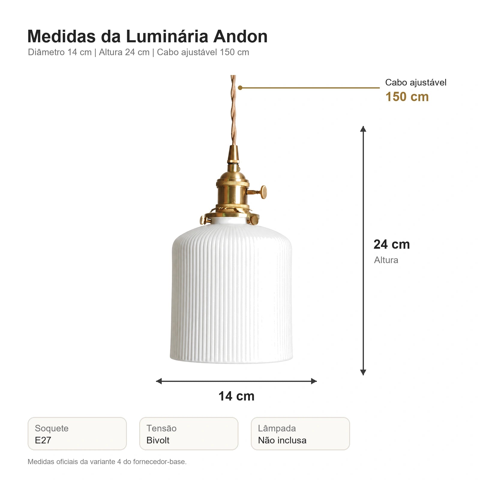 Medidas da Luminária Pendente de Cerâmica Japonesa Andon com diâmetro 14 cm e altura 24 cm