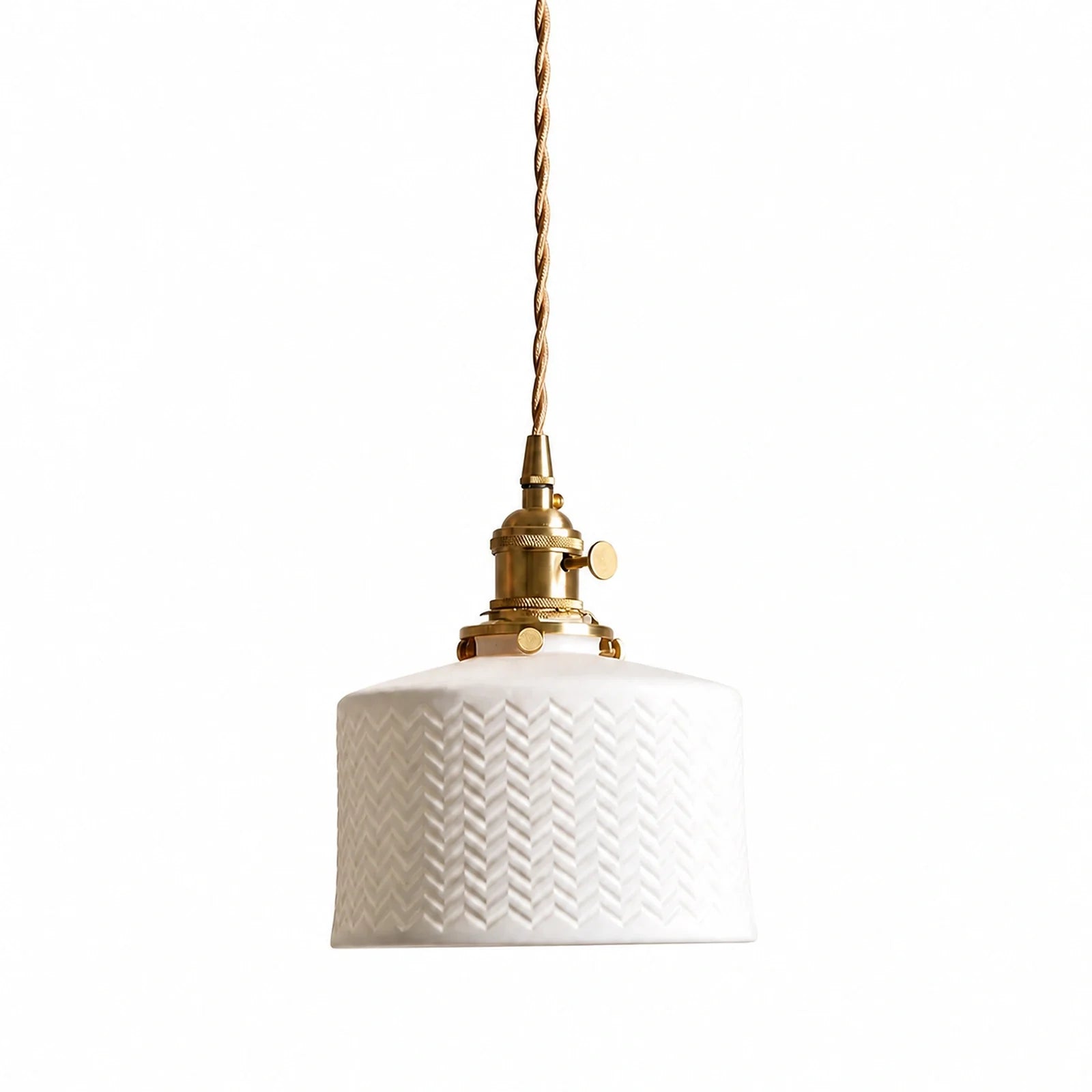 Luminária Pendente de Cerâmica Japonesa Ori em fundo branco com cúpula branca texturizada