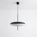 Luminária Pendente Disco Ufo 30cm cor Preto Fosco, design moderno minimalista com iluminação LED difusa para mesas de jantar e bancadas.