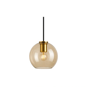 Luminária Pendente de Vidro Globo Âmbar Dourada Minimalista Solarys 15 cm em fundo branco