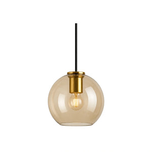 Luminária Pendente de Vidro Globo Âmbar Dourada Minimalista Solarys 20 cm em fundo branco