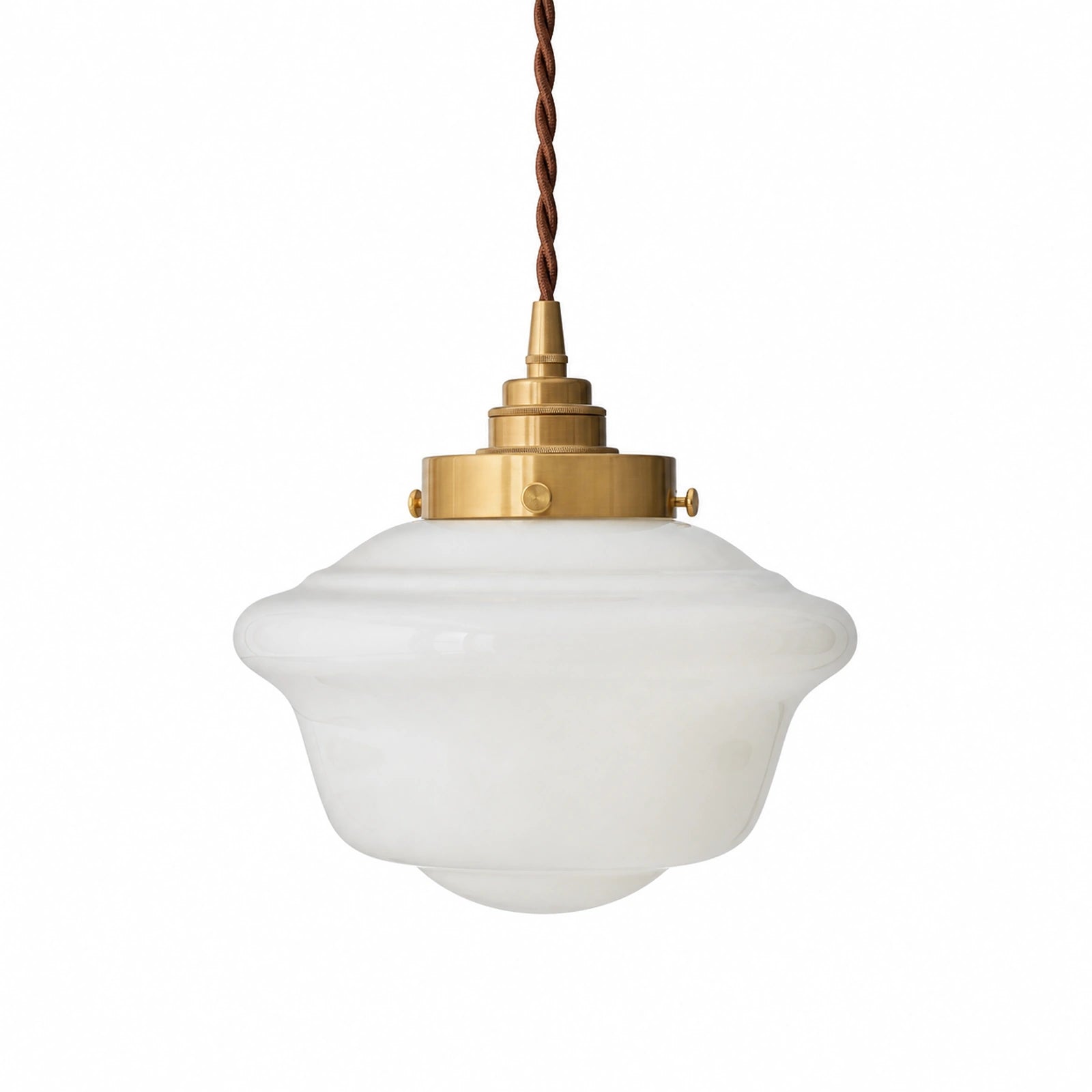 Luminária Pendente Nórdica de Vidro Leitoso Cobre Freya em fundo branco