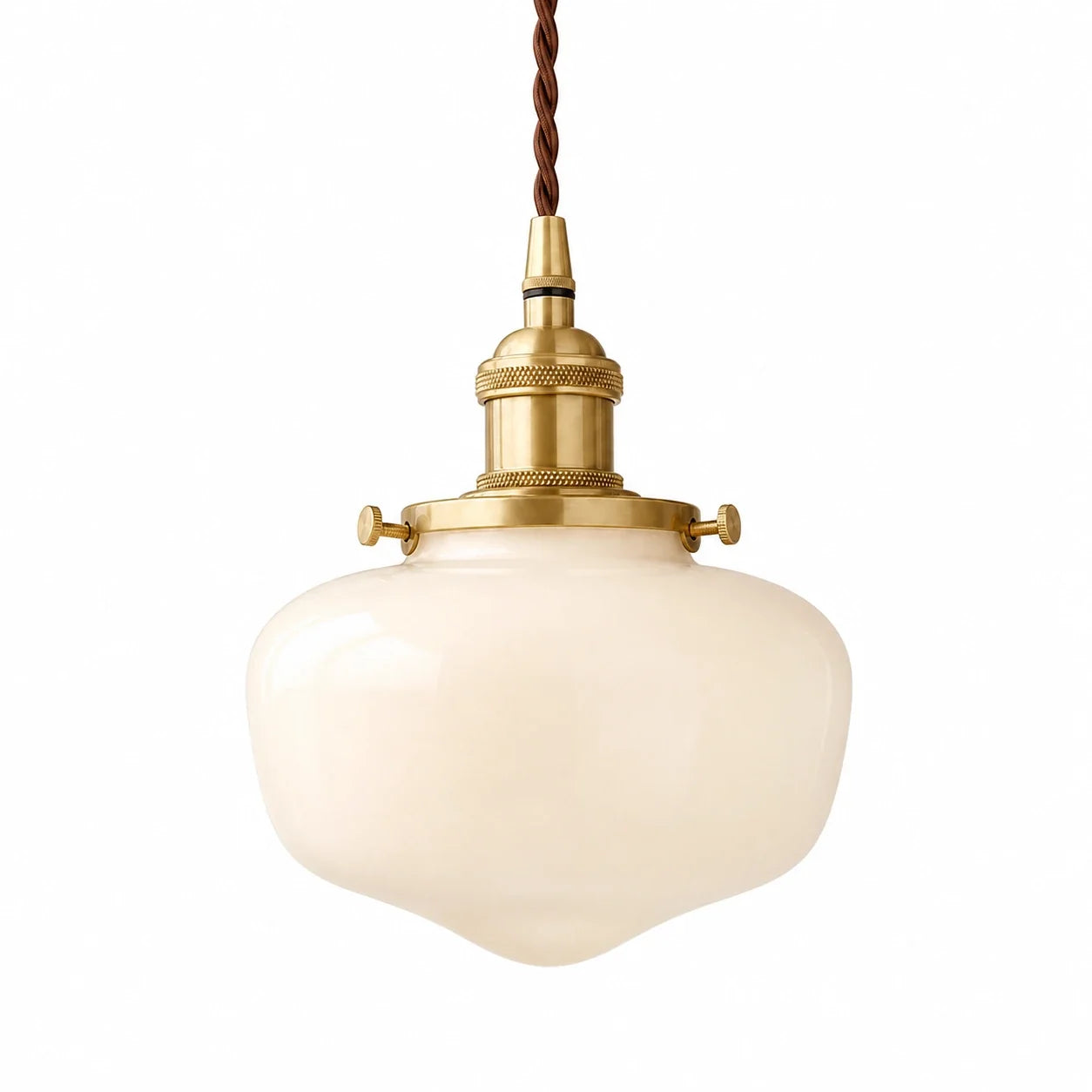 Luminária pendente nórdica Sigrid de vidro leitoso com metal dourado em fundo branco