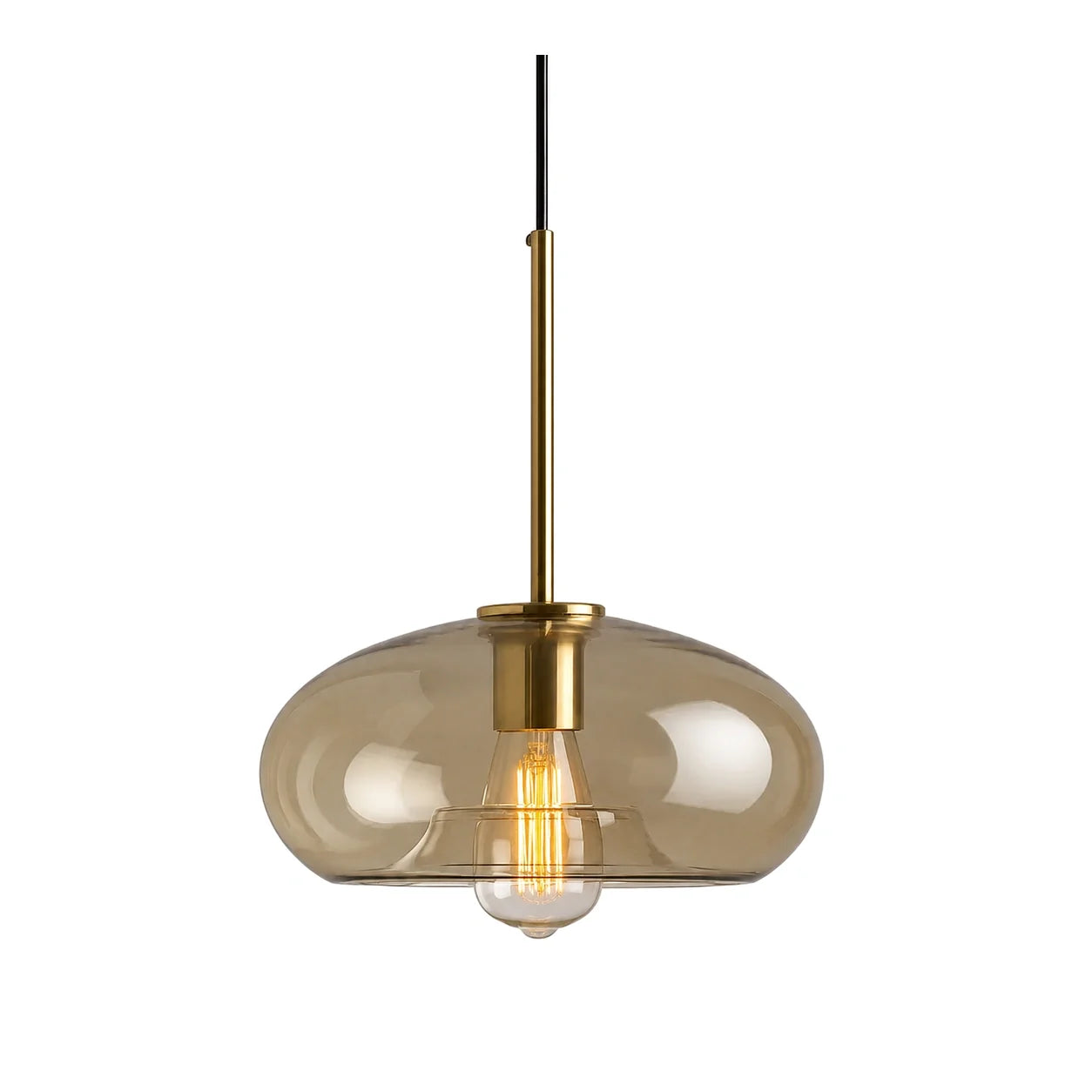 Luminária Pendente de Vidro Âmbar Dourada Minimalista Aureum com fundo branco