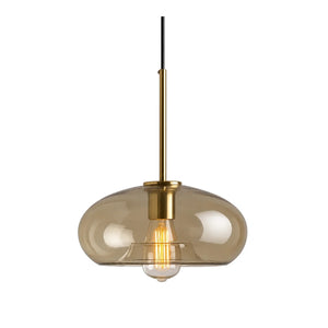 Luminária Pendente de Vidro Âmbar Dourada Minimalista Aureum com fundo branco