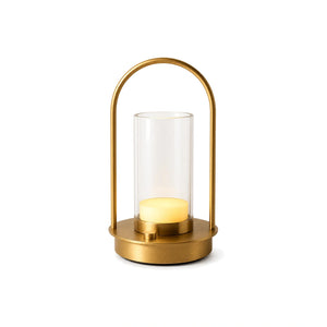 Luminária de Mesa Sem Fio Portátil Recarregável Shine Pro Dourado em fundo branco
