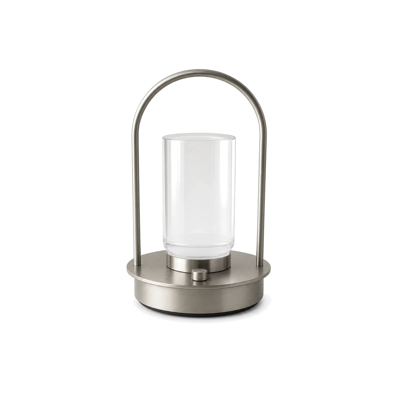 Luminária de Mesa Sem Fio Portátil Recarregável Shine Pro Prata em fundo branco