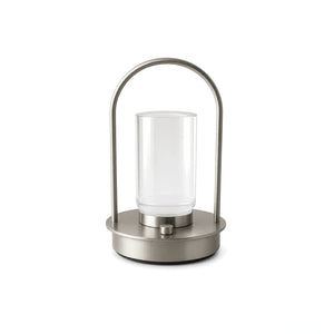 Luminária de Mesa Sem Fio Portátil Recarregável Shine Pro Prata em fundo branco