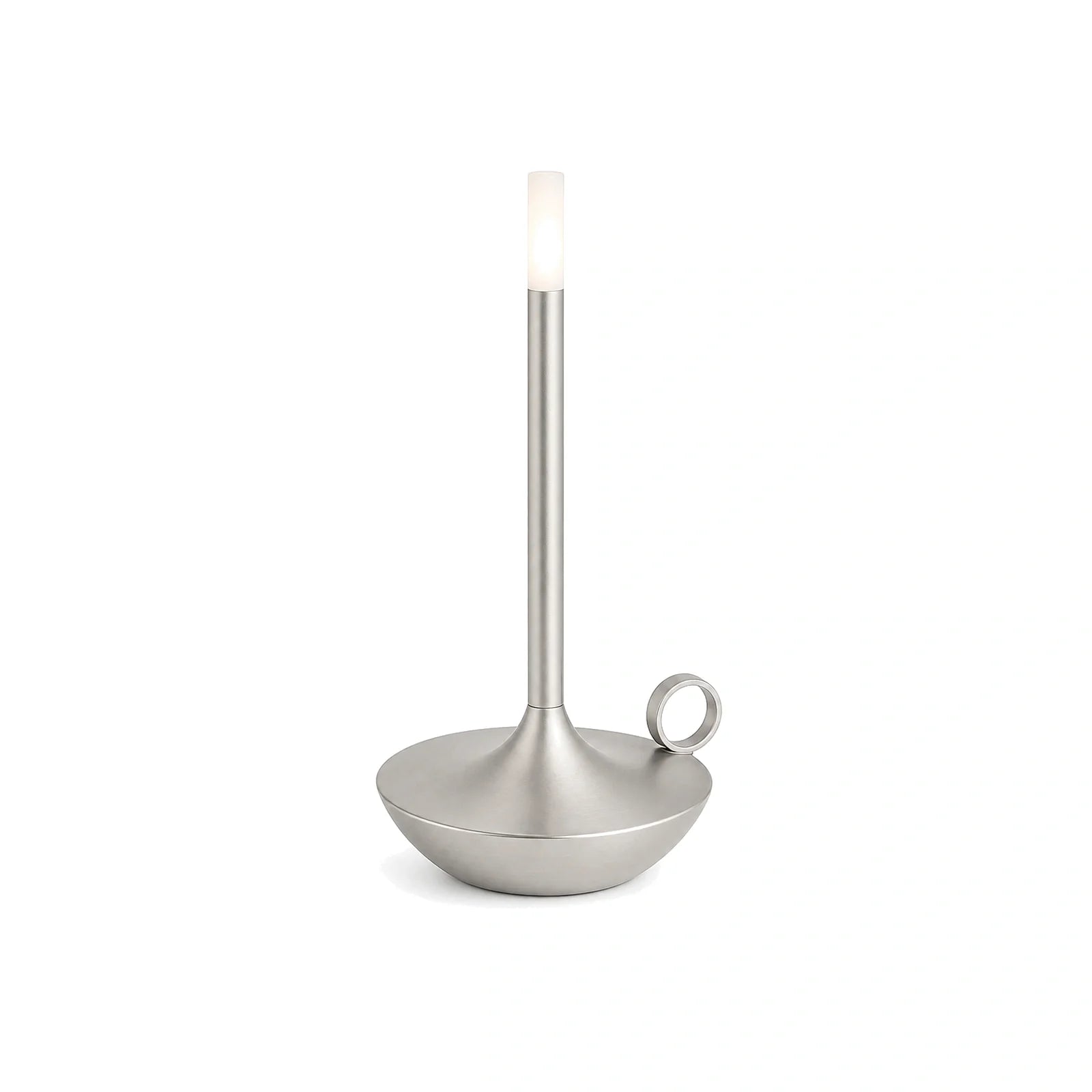 Luminária de Mesa Sem Fio Portátil Recarregável Wick Prata em fundo branco