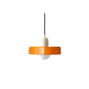 Lustre Pendente de Vidro Bauhaus Laranja e Branco em fundo branco