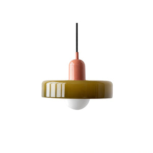 Lustre Pendente de Vidro Bauhaus Verde e Rosa em fundo branco