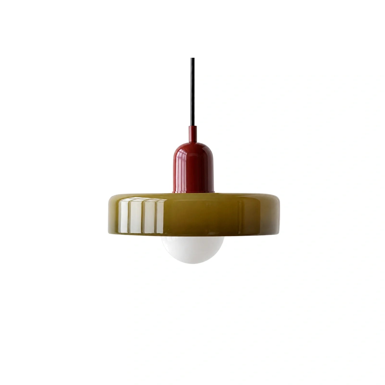 Lustre Pendente de Vidro Bauhaus Verde e Vinho em fundo branco