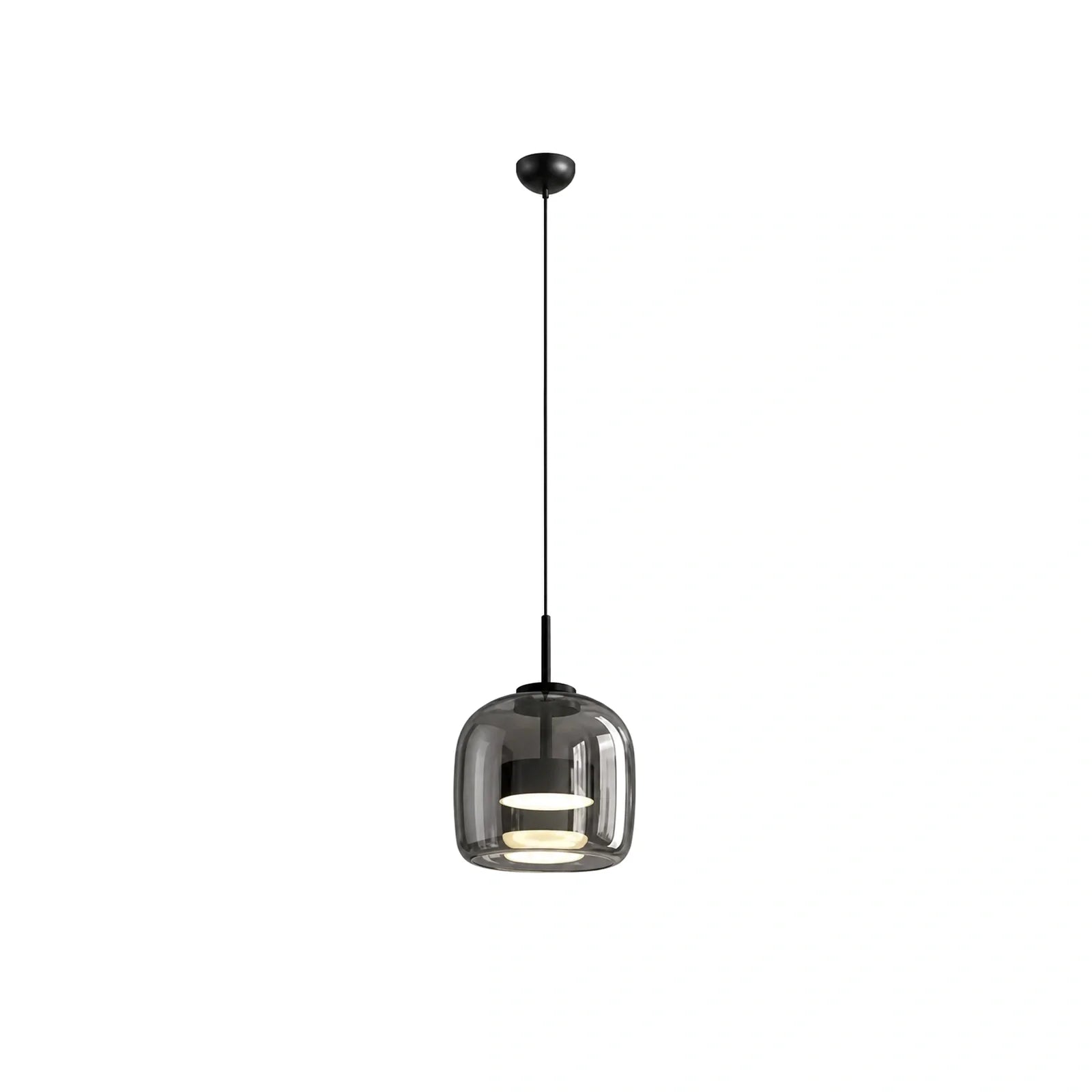 Lustre Pendente de Vidro Moderno LED Cinza 23cm em fundo branco