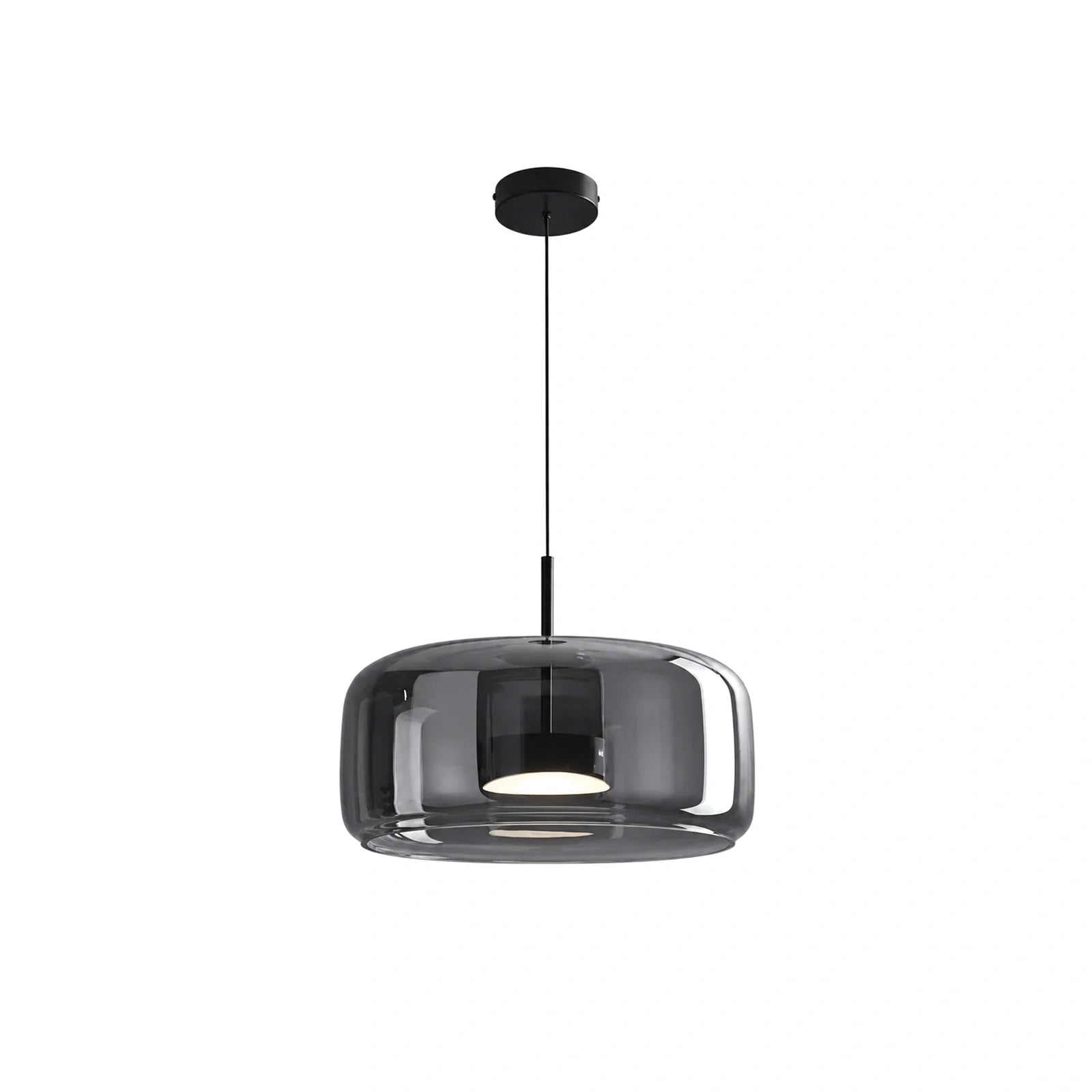 Lustre Pendente de Vidro Moderno LED Cinza 33cm em fundo branco