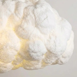 Close na textura de algodão premium da Luminária Nimbus, mostrando acabamento macio e realista estilo nuvem